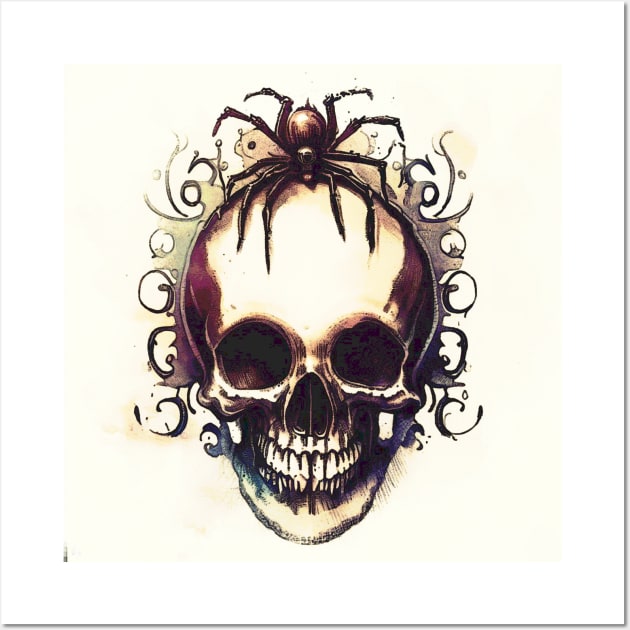 Skull, spider, vintage, retro, Victorian gothic, spider, Halloween, creepy Wall Art by AGRHouse